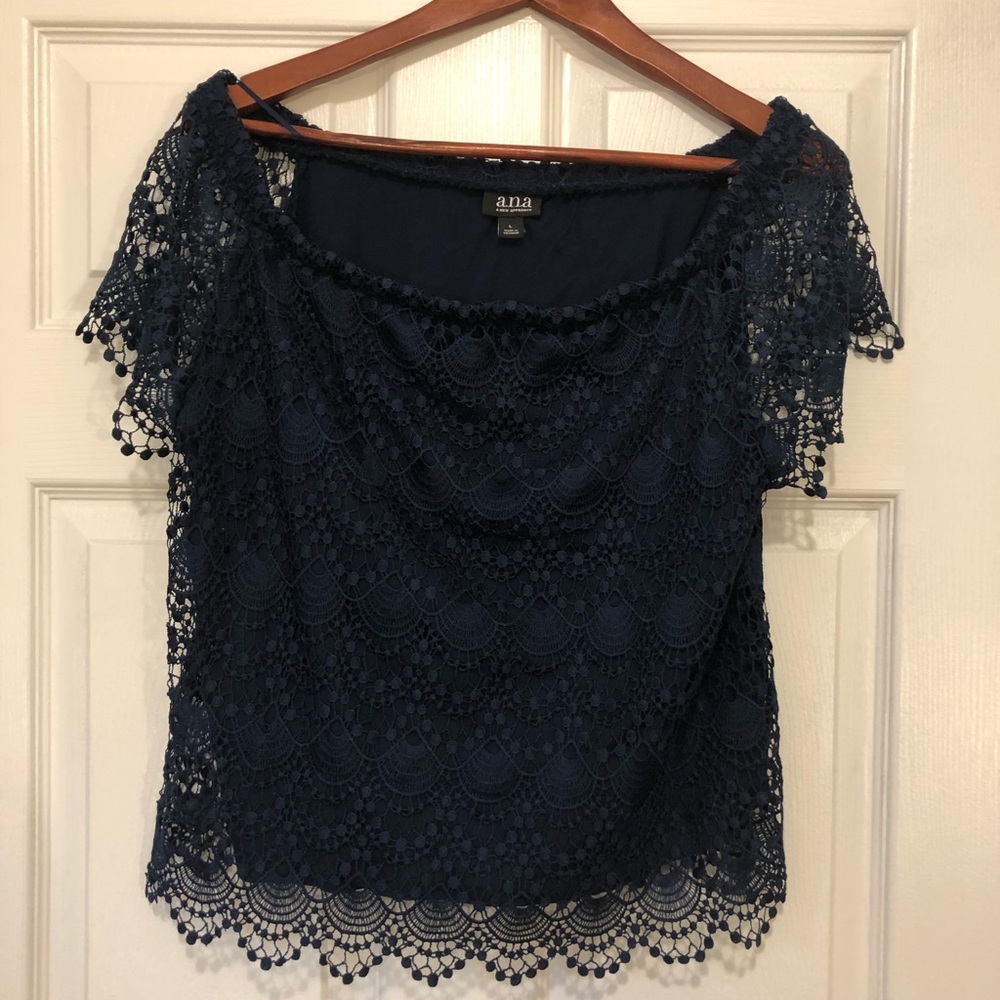 a.n.a. off-shoulder navy blue blouse